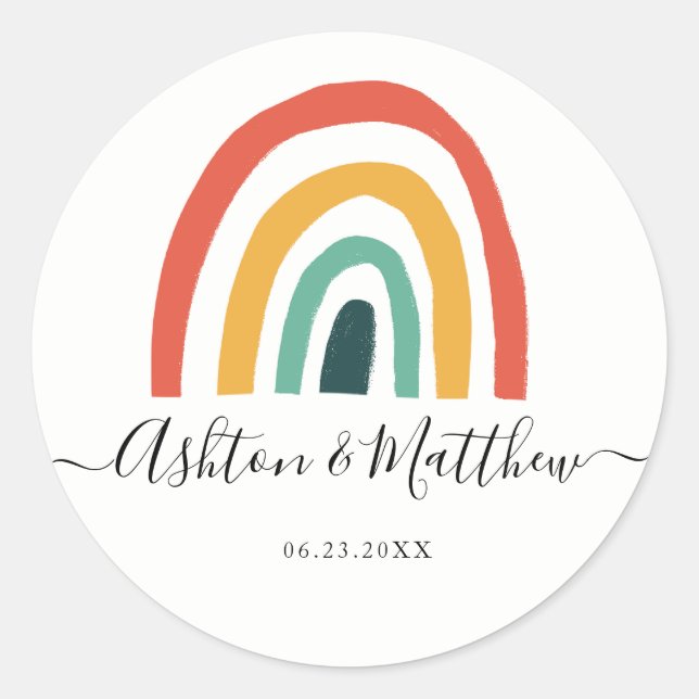 Rainbow wedding classic round sticker (Front)