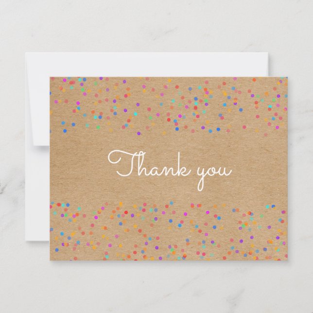 Rainbow Wedding Confetti Rustic Kraft Script Thank You Card (Front)