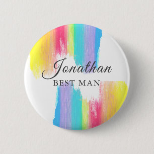 Rainbow Wedding Custom Best Man Name Tag Button