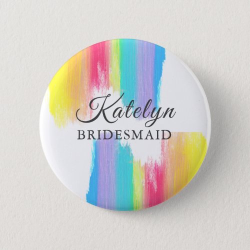 Rainbow Wedding Custom Bridesmaid Name Tag Button