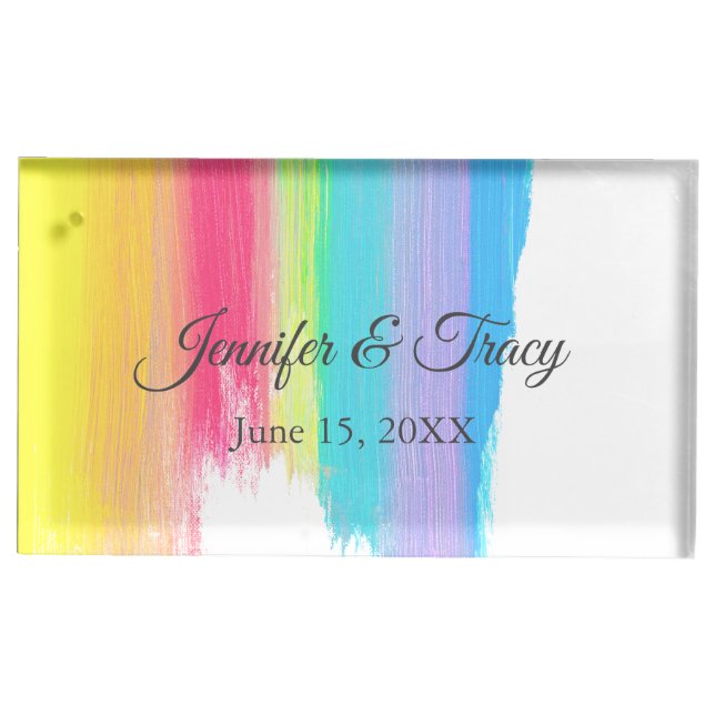 Rainbow Wedding Elegant Personalized Place Card Holder (Front)
