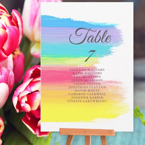 Rainbow Wedding Elegant Table Card with Names