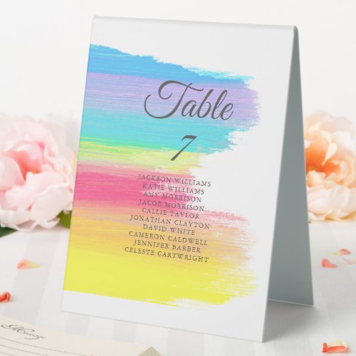 Rainbow Wedding Elegant Table Number w Names Table Tent Sign