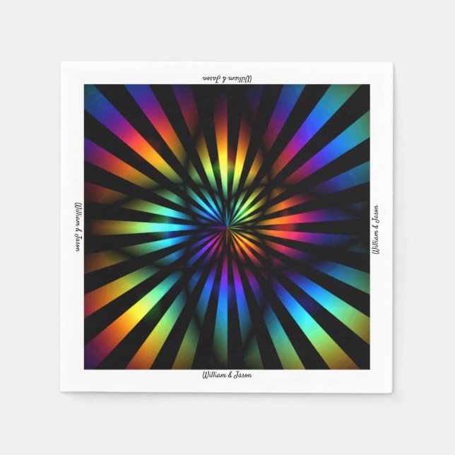 Rainbow Wedding in Black Personalize Napkin (Front)