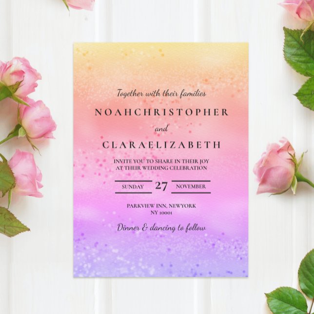 Rainbow Wedding invitation Colorful trendy love (Creator Uploaded)