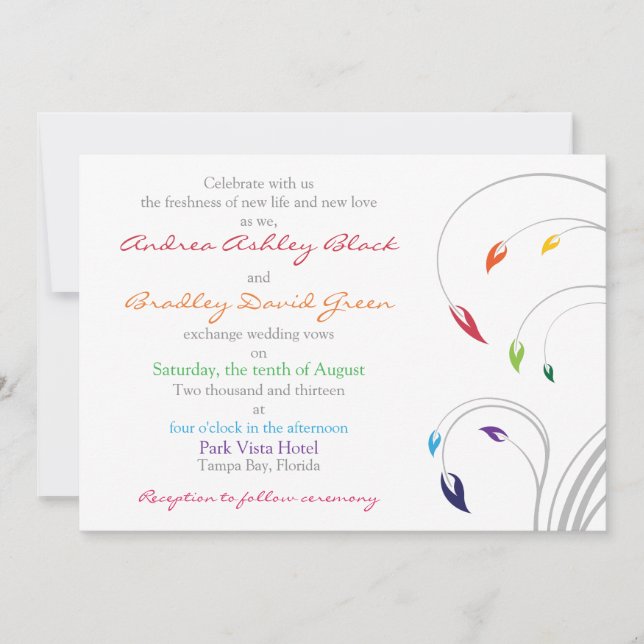 Rainbow Wedding Invitation Floral (Front)
