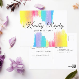 Rainbow Wedding Kindly Reply RSVP Postcard