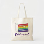 Rainbow Wedding Layer Cake Bridesmaid LGBT Pride Tote Bag<br><div class="desc">Canvas tote bag features an original marker illustration of a slice of rainbow wedding cake, with BRIDESMAID in a fun font. A perfect gift for your wedding party! This design is also available on other products. Don't see what you're looking for? Need help with customization? Contact Rebecca to have something...</div>