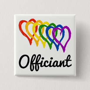Rainbow Wedding Layered Hearts Officiant Pinback Button