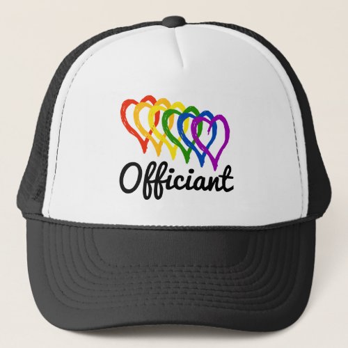 Rainbow Wedding Layered Hearts Officiant Trucker Hat