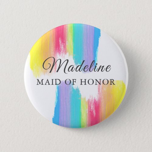 Rainbow Wedding Maid of Honor Custom Name Tag Button