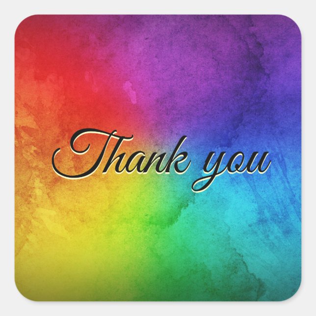Rainbow Wedding Personalize Thank You Favor Square Sticker (Front)