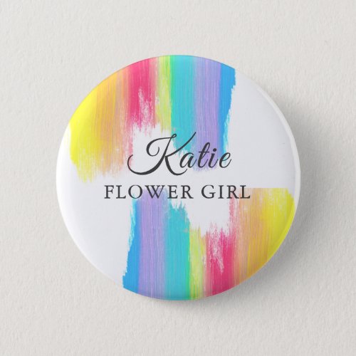 Rainbow Wedding Personalized Flower Girl Name Tag Button