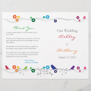 Rainbow Wedding Program Birds Flowers