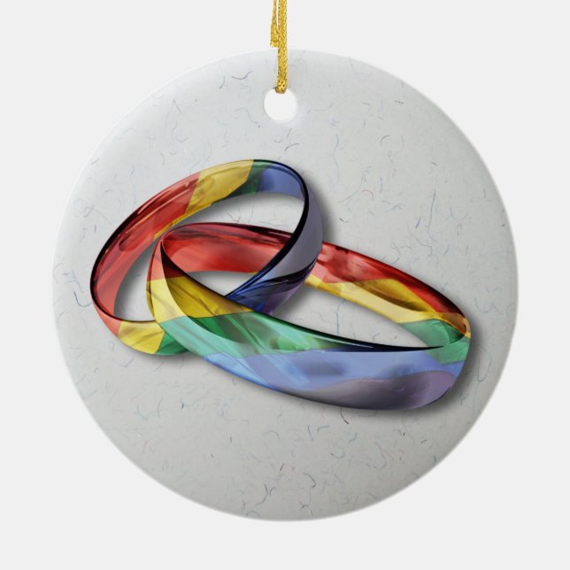 Rainbow Wedding Rings for Marriage Equality Ceramic Ornament (Back)