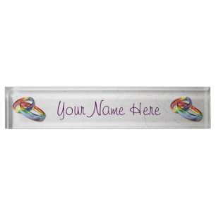 Rainbow Wedding Rings for Marriage Equality Desk Name Plate