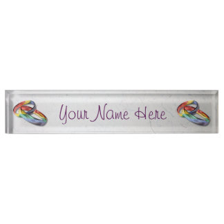 Rainbow Wedding Rings for Marriage Equality Desk Name Plate