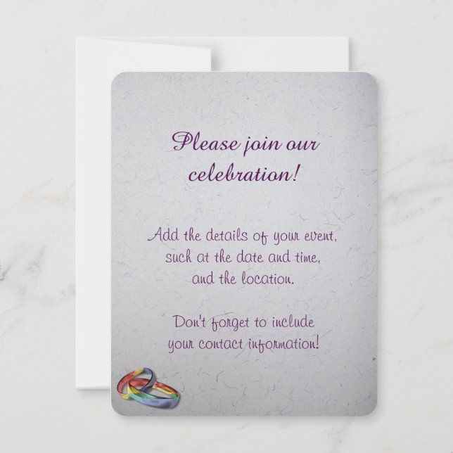 Rainbow Wedding Rings for Marriage Equality Invitation (Back)