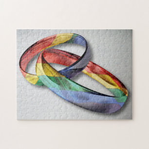 Rainbow Wedding Rings for Marriage Equality Jigsaw Puzzle