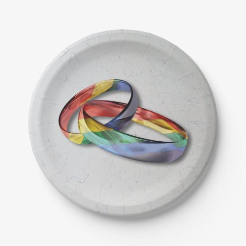 Rainbow Wedding Rings for Marriage Equality Paper Plates