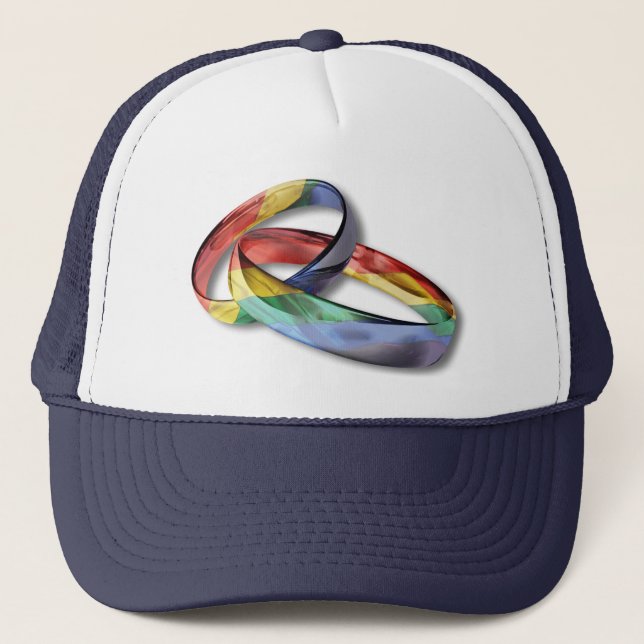 Rainbow Wedding Rings for Marriage Equality Trucker Hat (Front)