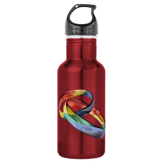 Rainbow Wedding Rings for Marriage Equality Water Bottle (Front)