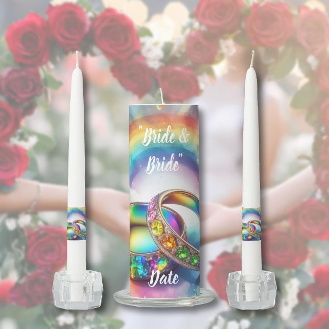 Rainbow Wedding Rings Lesbian Unity Wedding Candle (Creator Uploaded)