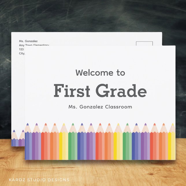 Rainbow Welcome Back to School Postcard (Edit the grade, name, and school. Add your info and message on the back.)
