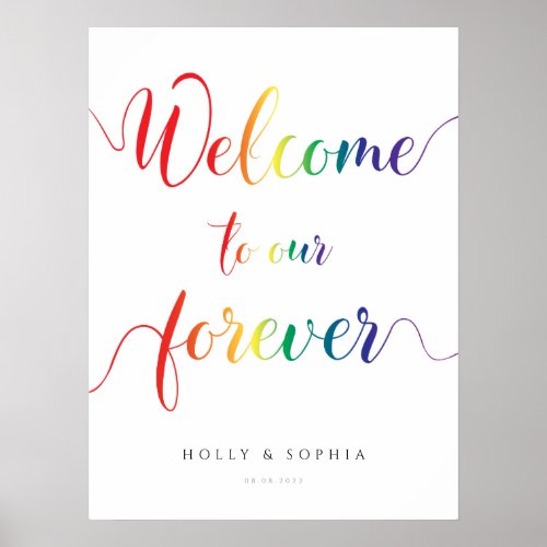 Rainbow Welcome to Our Forever Wedding Sign