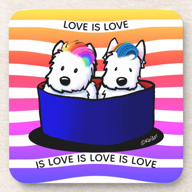 Rainbow Westies Hard plastic coaster (Front)