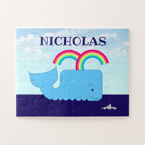 Rainbow Whale Personalized Jigsaw Puzzle