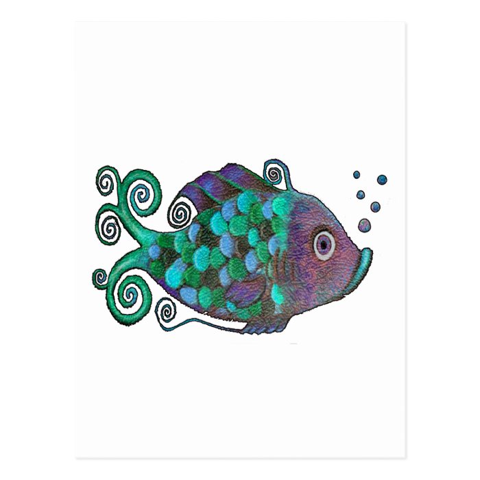 Rainbow Whimsical Fish Blue & Purple Hue Art Post Cards