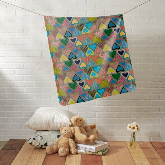 Rainbow Whimsical Love Heart Shapes Baby Blanket (In Situ)