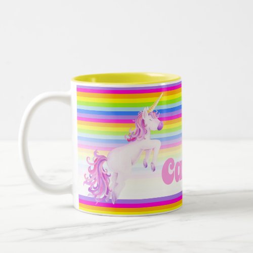 Rainbow whimsy unicorn watercolor custom name Two_Tone coffee mug