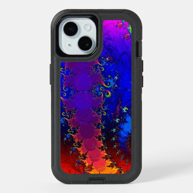 Rainbow Whirl Whimsical Fractal iPhone 15 Case (Back)