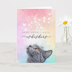 Rainbow Whiskers Butterfly Gray Cat Loss Sympathy Card