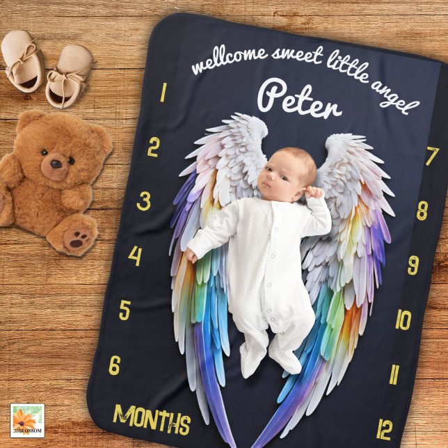 rainbow white angels wings celestial milestone  baby blanket (Creator Uploaded)