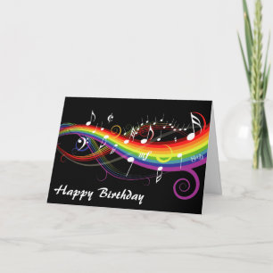 Rainbow White Music Notes Happy Birthday Card