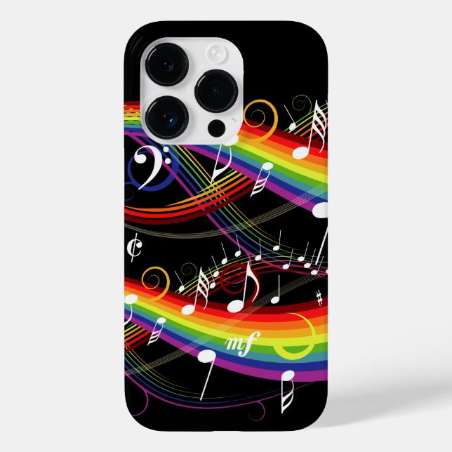 Rainbow White Music Notes on Black Case-Mate iPhone Case (Back)