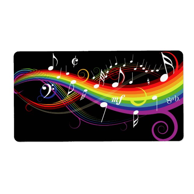Rainbow White Music Notes on Black Label (Front)