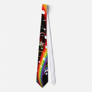 Rainbow White Music Notes on Black Neck Tie