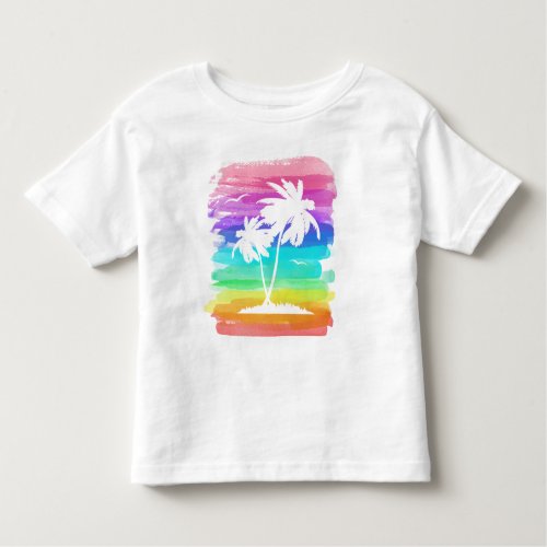 Rainbow White Palm Tree Silhouette  Toddler T_shirt