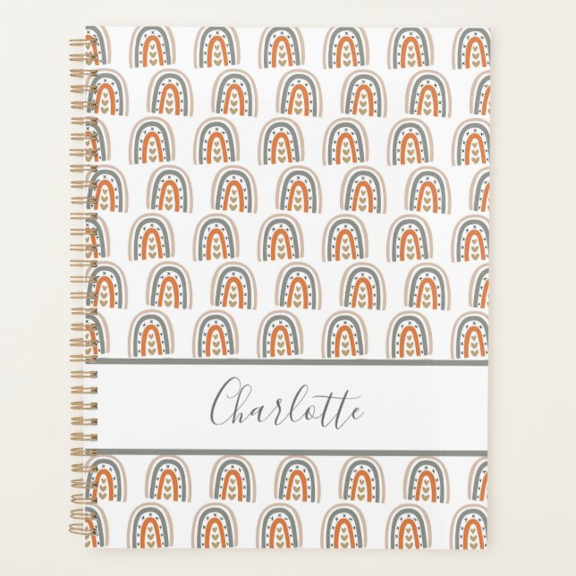 Rainbow  white rose gold gray monogram name 2025 planner (Front)