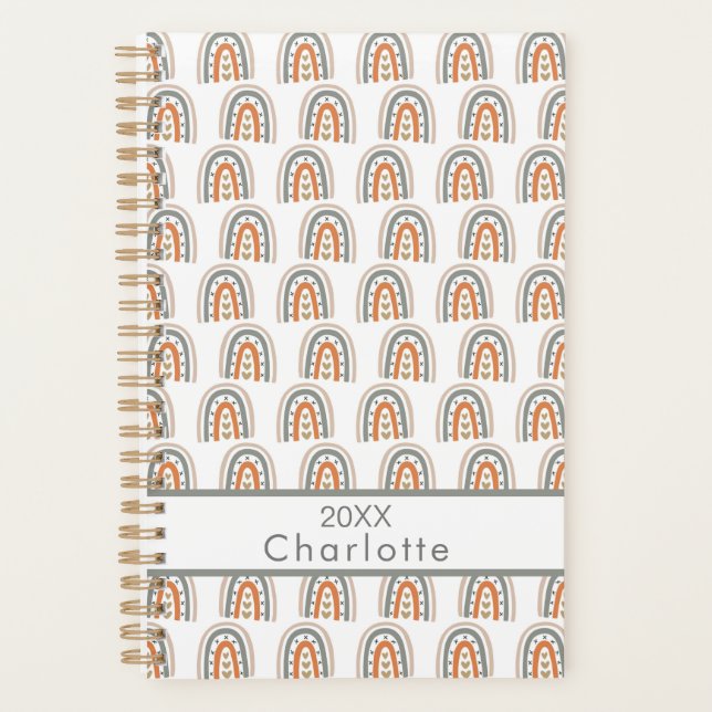 Rainbow  white rose gold gray monogram name planner (Front)