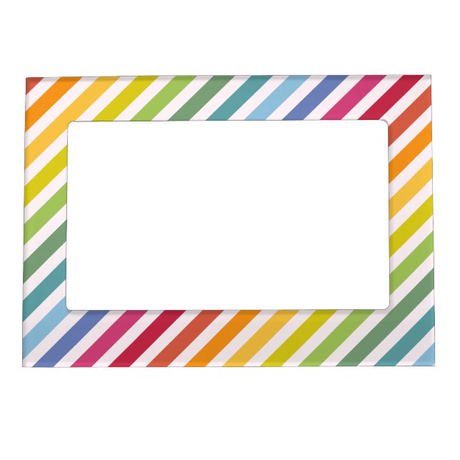 Rainbow & White Stripes Magnetic Photo Frame (Front)