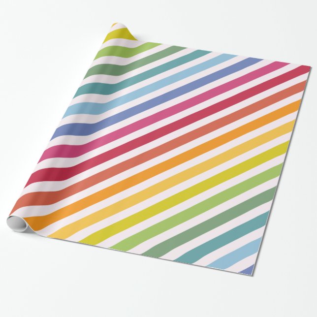 Rainbow & White Stripes Wrapping Paper (Unrolled)