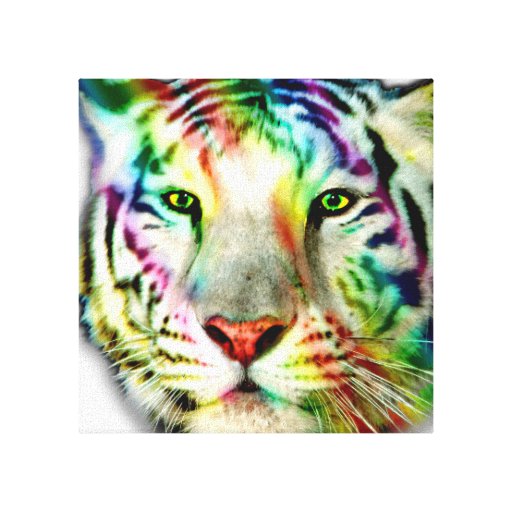 Rainbow White Tiger Wrapped Canvas Print | Zazzle