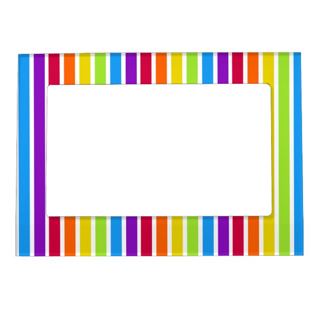 Rainbow White Vertical  Stripes Bright Magnetic Frame (Front)