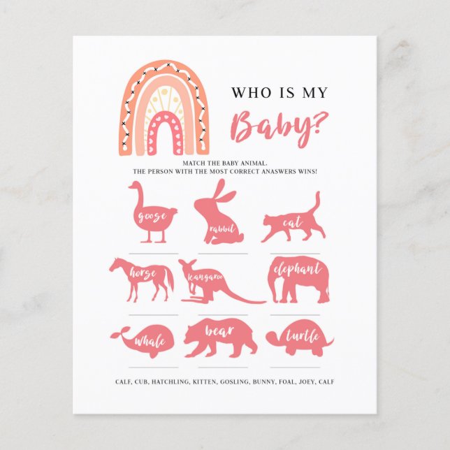 Rainbow Who is My Baby, Baby Shower Game (Front)