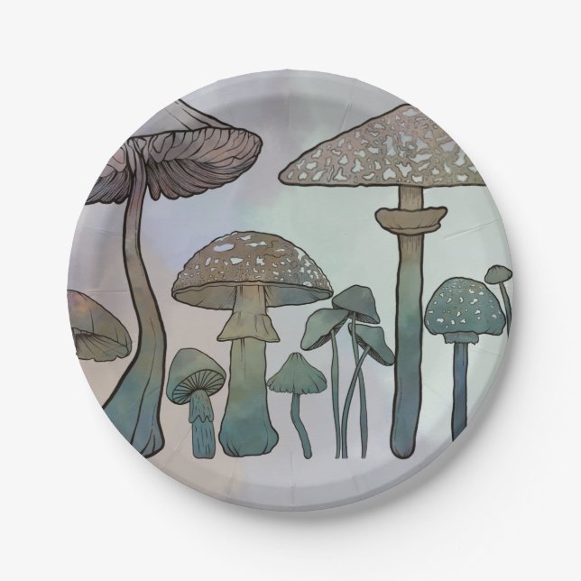 Rainbow Wild Mushrooms Paper Plates (Front)